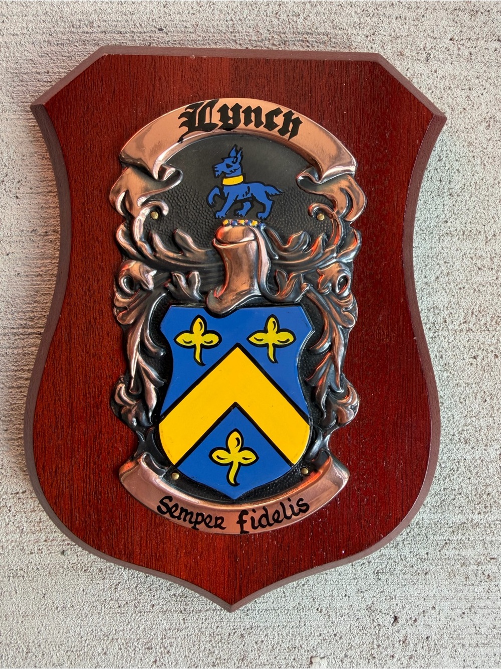 Authentic vintage Lynch Family Coat of Arm by Heraldic Artists, Dublin, Ireland.